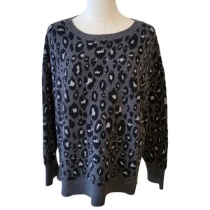 Lucky Brand Gray Cheetah Print Sweater Size 1X